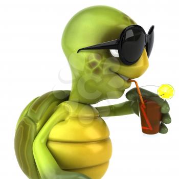 Royalty Free 3d Clipart Image of a Turtle Wearing Sunglasses and Sipping on a Drink