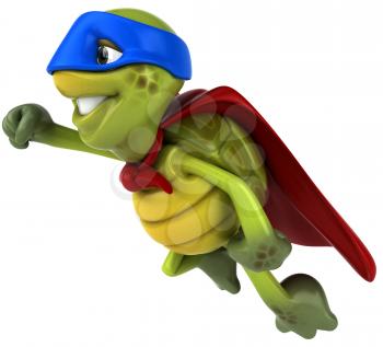 Royalty Free Clipart Image of a Flying Superhero Turtle