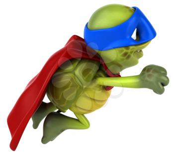 Royalty Free Clipart Image of a Flying Superhero Turtle