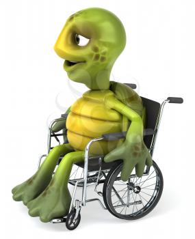 Royalty Free Clipart Image of a Turtle in a Wheelchair