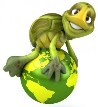 Royalty Free 3d Clipart Image of a Turtle Sitting on a Green Globe