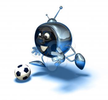 Royalty Free 3d Clipart Image of a TV and a Soccer Ball