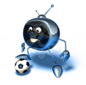Royalty Free 3d Clipart Image of a TV and a Soccer Ball