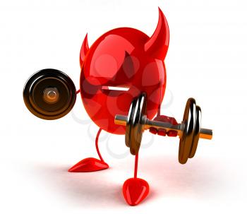 Royalty Free 3d Clipart Image of a Red Devil Emoticon Lifting Barbells