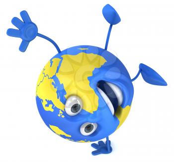 Royalty Free Clipart Image of a Globe Doing a Handstand