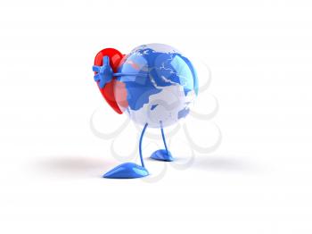 Royalty Free 3d Clipart Image of a Globe Holding a Heart