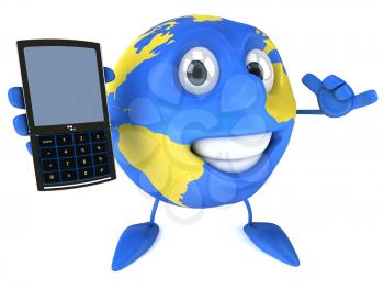 Royalty Free Clipart Image of a Globe With a Cellphone