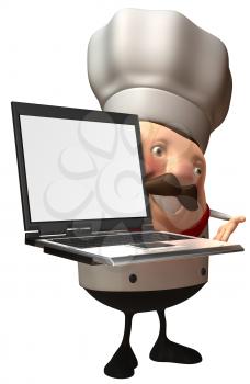 Royalty Free Clipart Image of a Chef With a Laptop