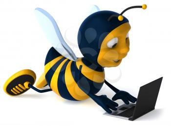 Royalty Free Clipart Image of a Bee With a Laptop
