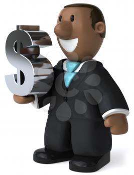 Royalty Free Clipart Image of a Black Man Holding a Dollar Sign