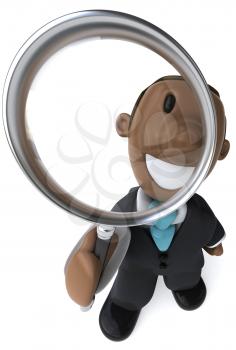 Royalty Free Clipart Image of a Black Man With a Magnifying Glass