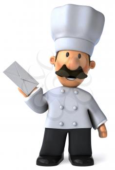 Royalty Free Clipart Image of a Chef With an Envelope