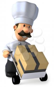 Royalty Free Clipart Image of a Chef With Boxes