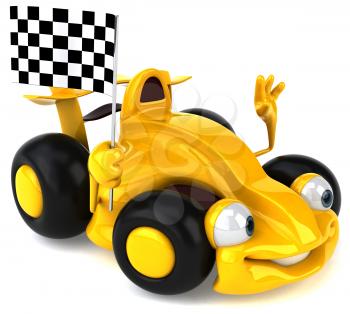 Royalty Free Clipart Image of a Race Car With a Checkered Flag