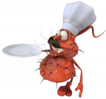 Royalty Free Clipart Image of a Germ Chef With a Plate