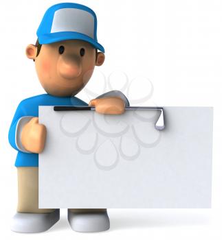 Royalty Free Clipart Image of a Golfer With a Sign