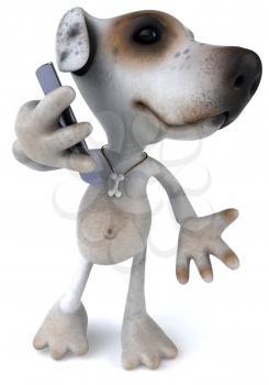 Royalty Free Clipart Image of a Jack Russell With a Cellphone