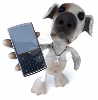 Royalty Free Clipart Image of a Jack Russell With a Cellphone