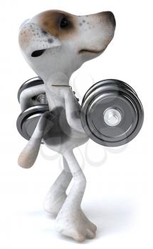 Royalty Free Clipart Image of a Dog With Weights