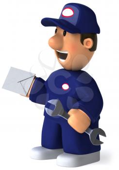 Royalty Free Clipart Image of a Mechanic With an Envelope