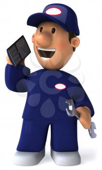 Royalty Free Clipart Image of a Mechanic on a Cellphone
