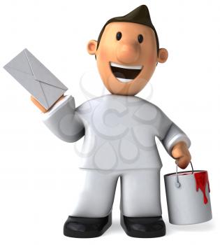Royalty Free Clipart Image of a Painter With a Letter