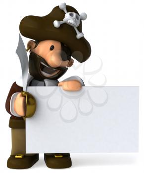 Royalty Free Clipart Image of a Pirate With a Sign