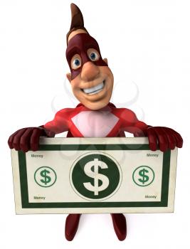 Royalty Free Clipart Image of a Superhero With a Dollar Bill