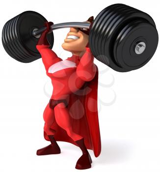 Royalty Free Clipart Image of a Superhero Lifting Weights