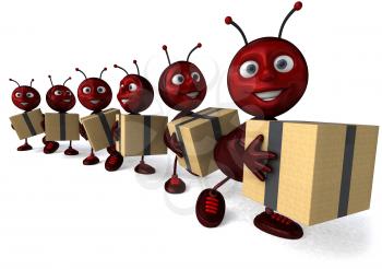 Royalty Free Clipart Image of Ants Carrying Parcels