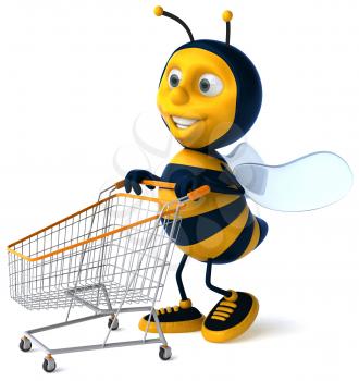 Royalty Free Clipart Image of a Bee With a Shopping Cart
