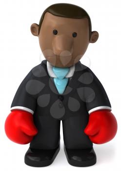 Royalty Free Clipart Image of a Black Businessman With Boxing Gloves