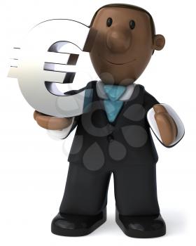 Royalty Free Clipart Image of a Black Businessman With a Euro Symbol