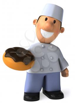 Royalty Free Clipart Image of a Baker With a Doughnut
