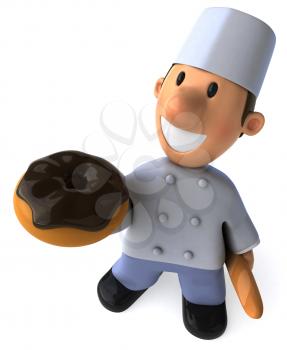 Royalty Free Clipart Image of a Baker With a Doughnut