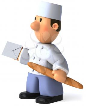 Royalty Free Clipart Image of a Baker With a Baguette and Envelope