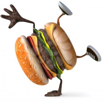 Royalty Free Clipart Image of a Burger Doing a Handstand