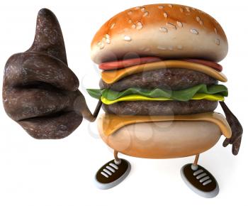 Royalty Free Clipart Image of a Burger Giving a Thumbs Up