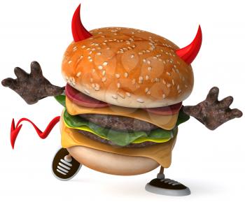 Royalty Free Clipart Image of a Devil Burger Running