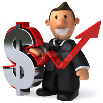 Royalty Free Clipart Image of a Man With a Dollar Sign and Arrow