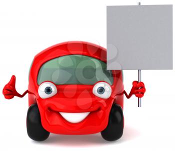 Royalty Free Clipart Image of a Red Car With a Sign