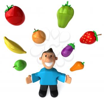 Royalty Free Clipart Image of a Man Juggling Healthy Food