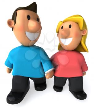 Royalty Free Clipart Image of a Couple Walking Hand in Hand