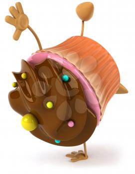 Royalty Free Clipart Image of a Cupcake Doing a Handspring