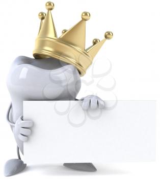 Royalty Free Clipart Image of a Tooth With a Crown Holding a Sign