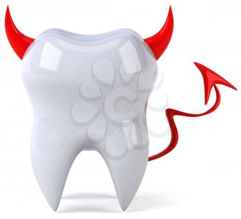 Royalty Free Clipart Image of a Tooth With a Devil's Horns and Tails