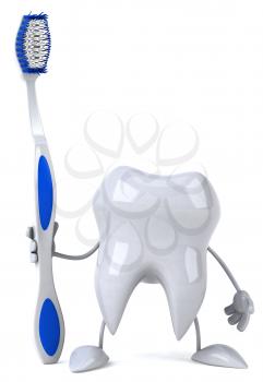 Royalty Free Clipart Image of a Tooth With a Toothbrush
