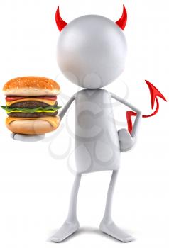 Royalty Free Clipart Image of a Devil With a Cheeseburger