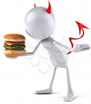 Royalty Free Clipart Image of a Devil With a Cheeseburger