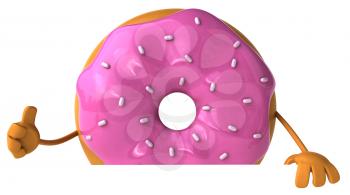 Royalty Free Clipart Image of a Pink Doughnut Giving a Thumbs Up